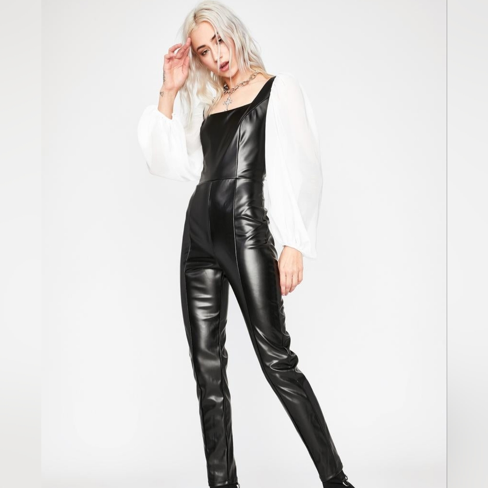 Dolls Kills Vinyl Jumpsuit Sheer Sleeves